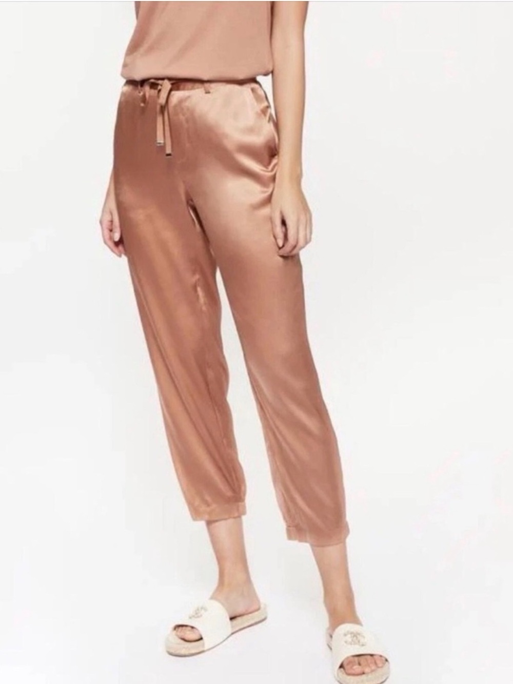 CAMI NYC Ribbon Drawstring Crop Pants Silk Blend Rose Small